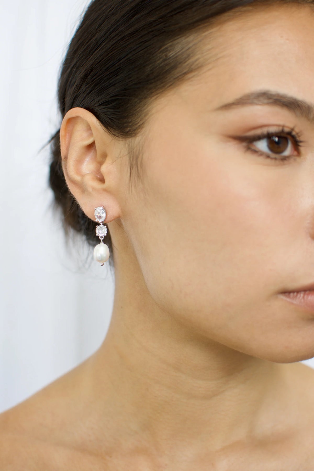Windsor Bridal Jewellery Pandora freshwater drop pearl earrings featuring elegant pearl drops and silver settings.