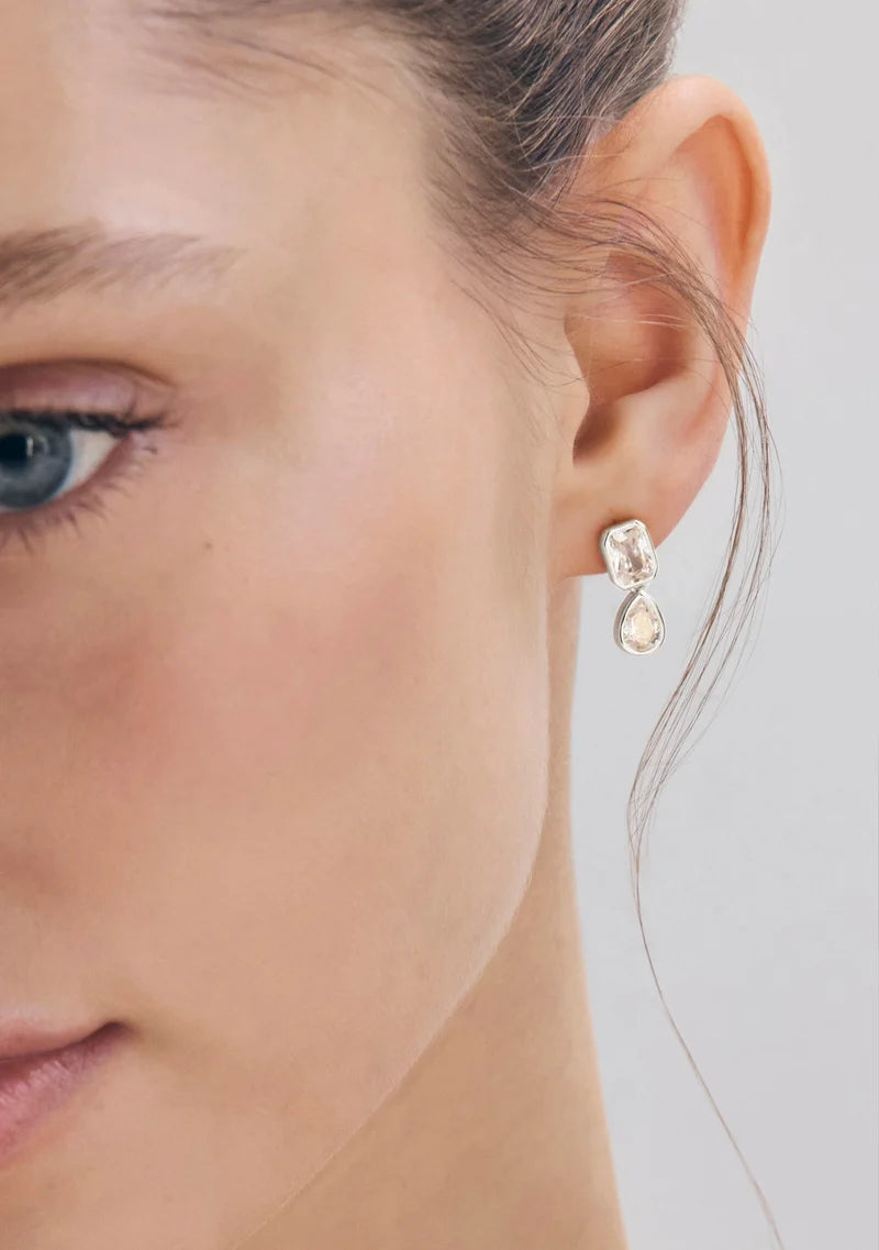Lineaire Emerald and Pear Drop Earrings - Silver