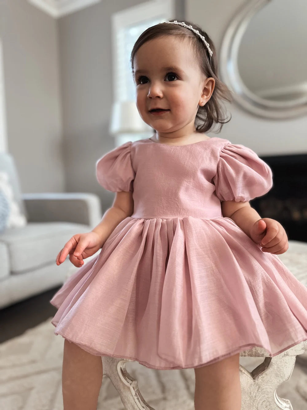 Delia Dusty Pink Baby Dress - Flower Girl Dress - A Little Lacey