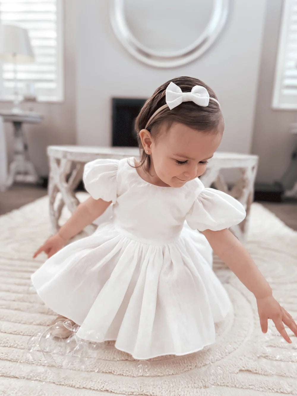 bebe little white dress Buy JoJo Maman Bb Cream Smocked Puff Sleeve Cotton Satin Flower Girl from Next USA airy charm Penelope Lace Dress at Baby