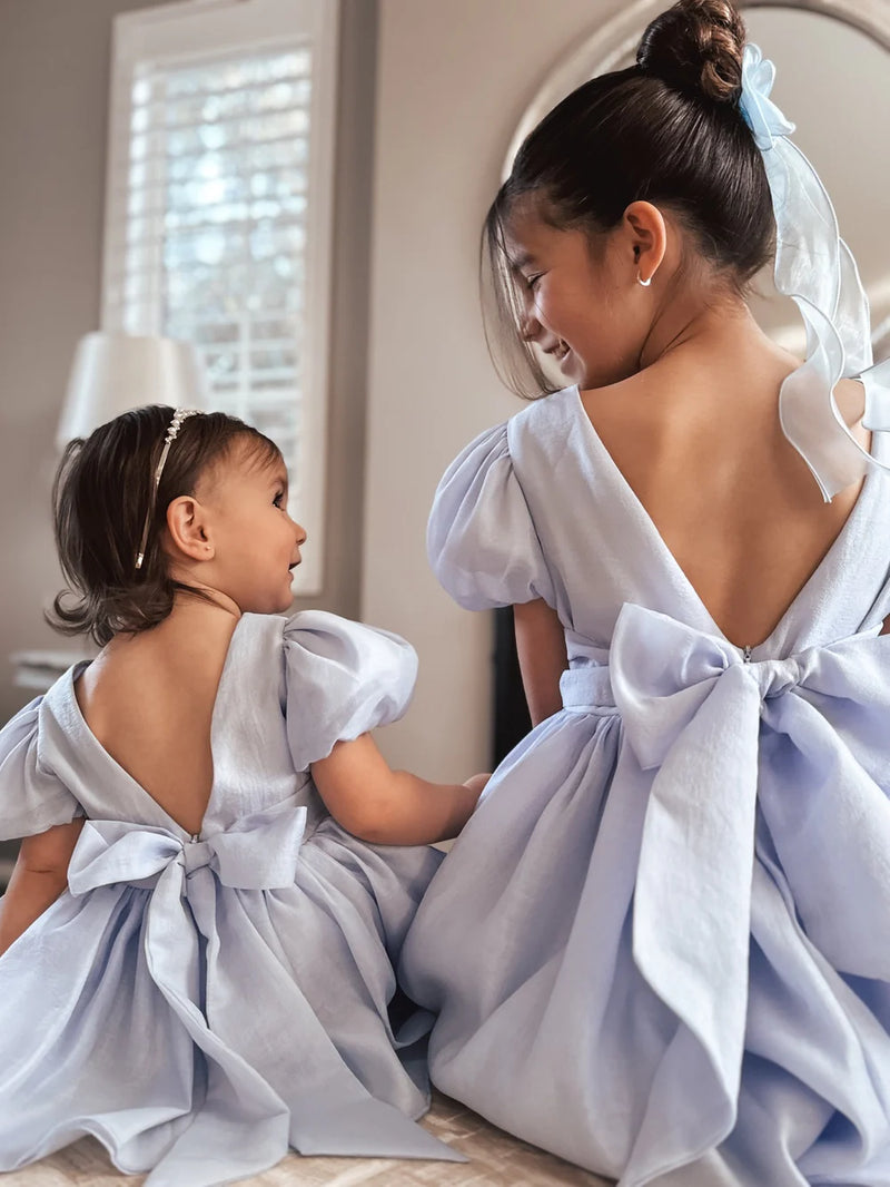 Delia Girls Light Blue Dress - Flower Girl Dress - A Little Lacey