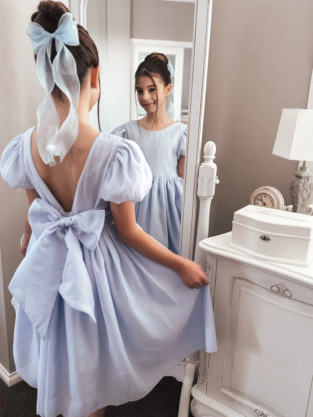 Delia Girls Light Blue Dress - Flower Girl Dress - A Little Lacey