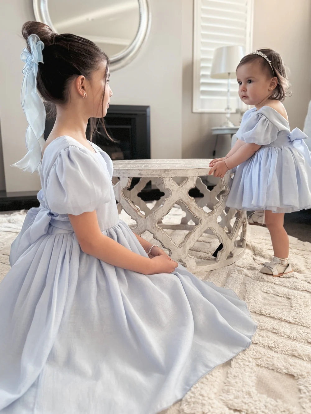 Delia Girls Light Blue Dress - Flower Girl Dress - A Little Lacey