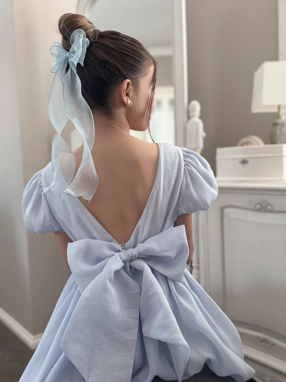 Delia Girls Light Blue Dress - Flower Girl Dress - A Little Lacey