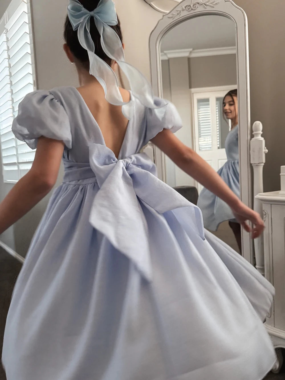 Delia Girls Light Blue Dress - Flower Girl Dress - A Little Lacey