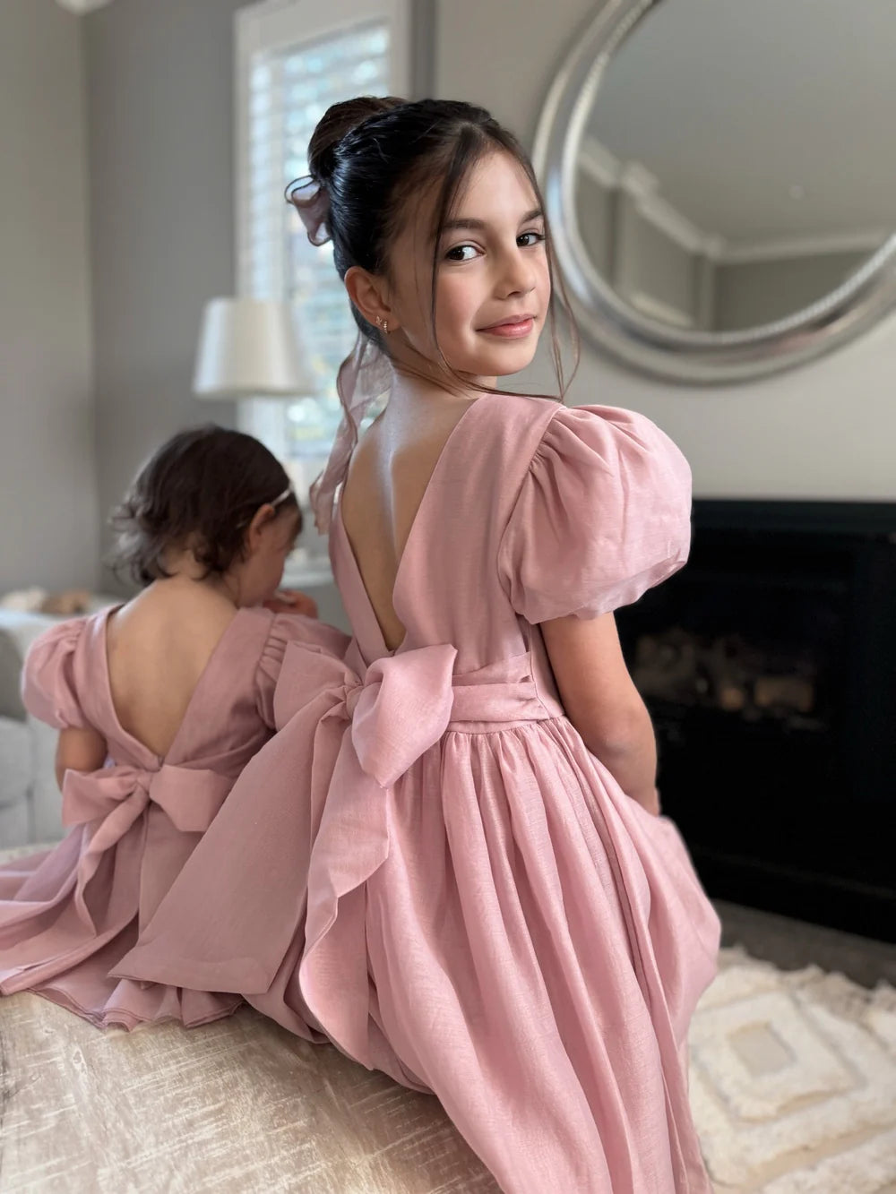 girls dusty pink dress Girls Dusty Rose Embroidered Glitter Dress W/ Pearl Waistband - Size: 6-9M