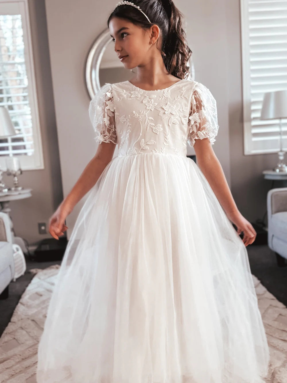 Eva Girls Embroidered White Dress - Flower Girl Dress - A Little Lacey