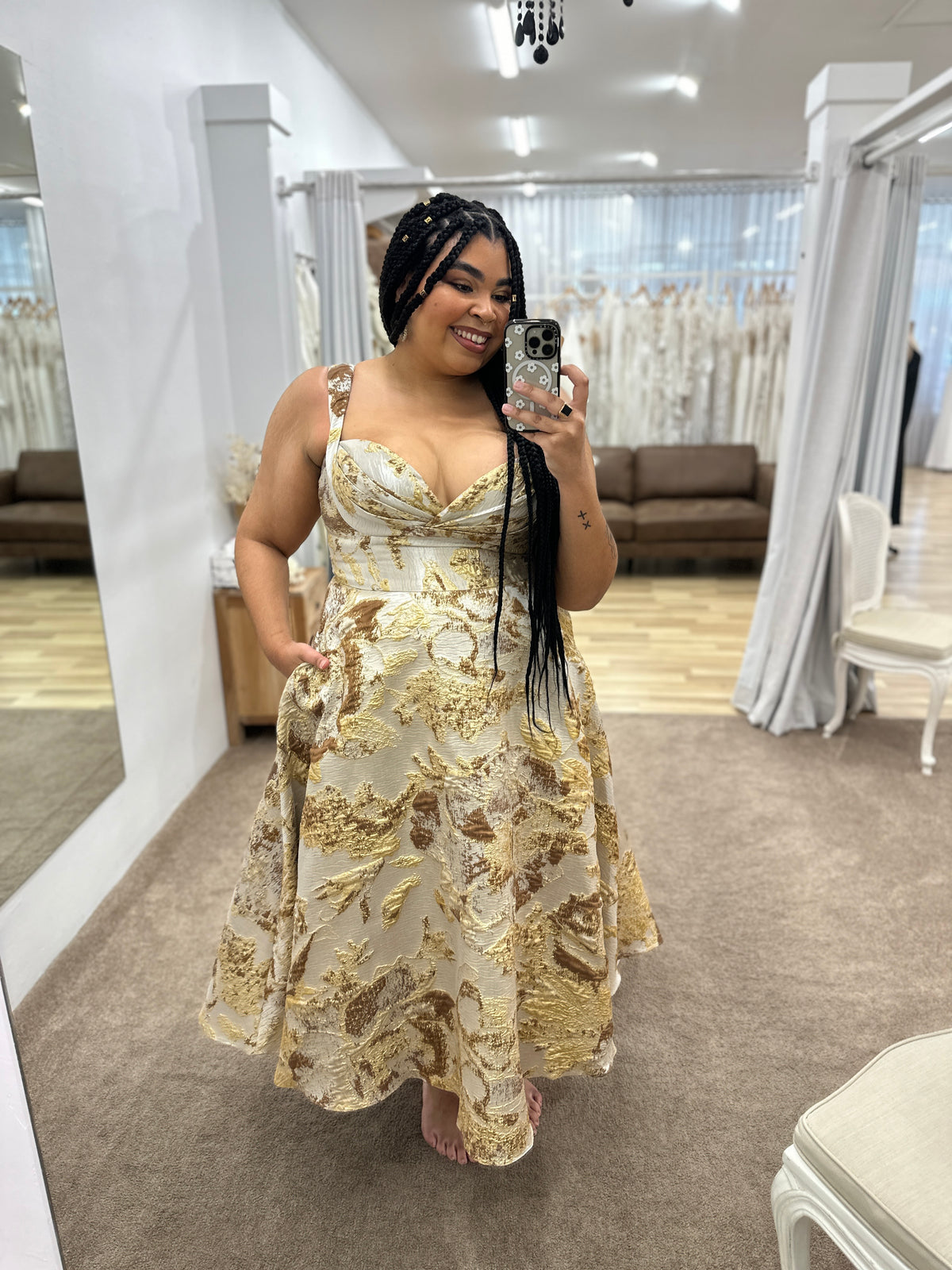 Cassie Cap Sleeve Bustier A-line Gold - Dress - Bariano