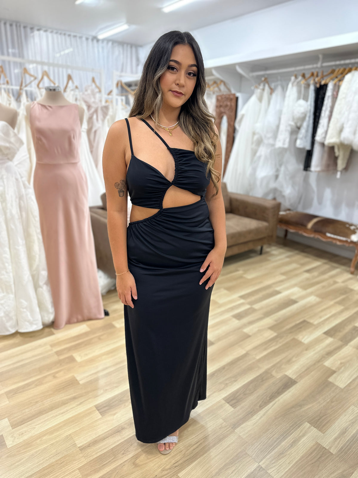 Lilibet Asymmetric Cut Out Maxi 14 Black - Dress - Bariano