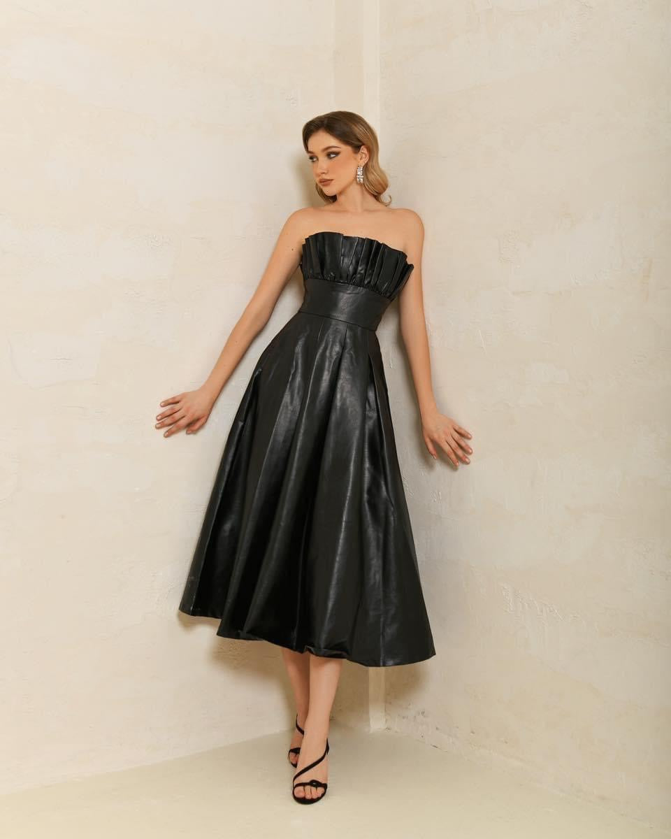 Rosalya Strapless Ruffle Midi 14 Black - Dress - Bariano