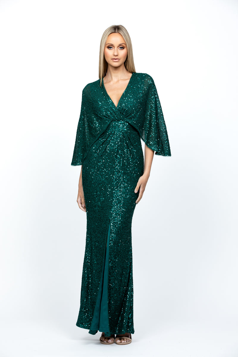 Oprah Cape Gown 14 Emerald - Dress - Bariano