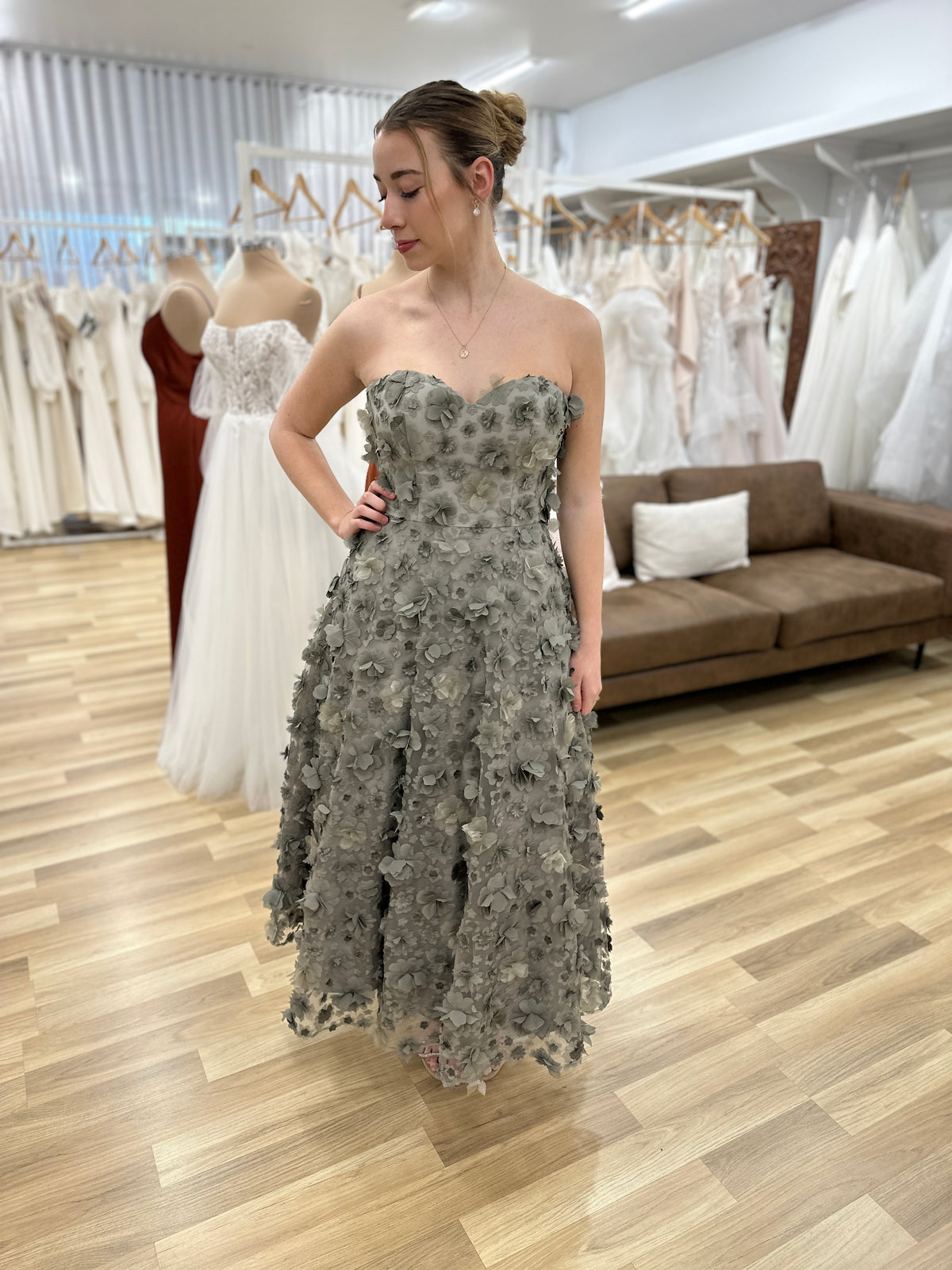 Savanna Strapless Floral Midi Charcoal - Dress - Bariano