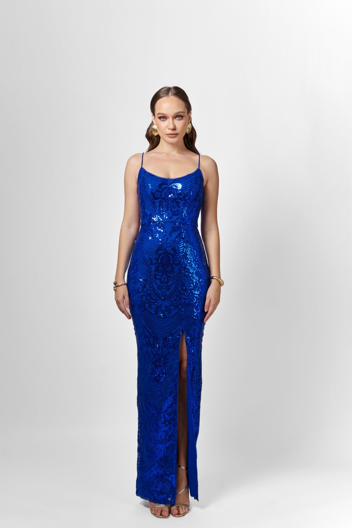 bariano blue sequin dress Bariano Sequin Strappy Gown Navy Hire For A Night