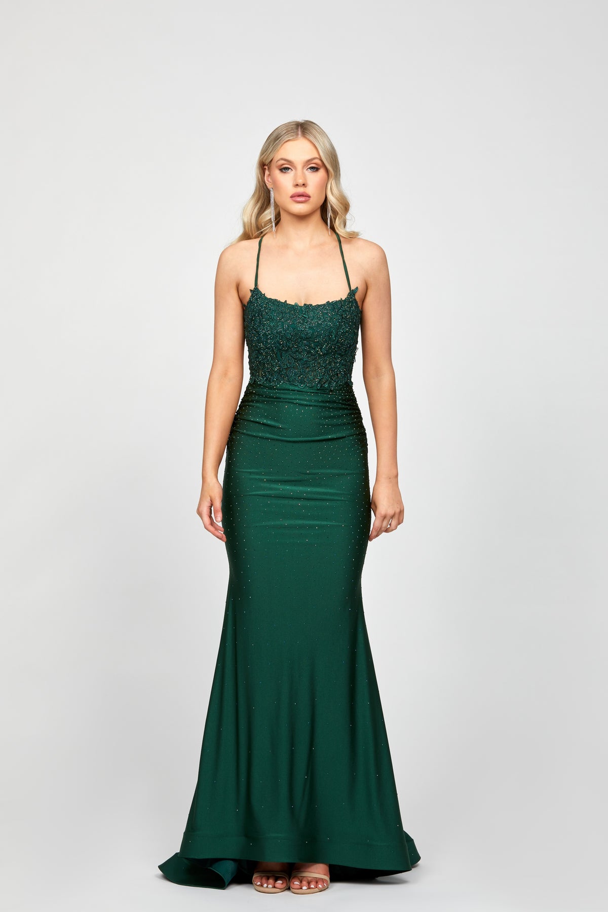 Suzy Fitted Fishtail Gown Green | Bariano | Honey Fawn Boutique Suzy Fitted Fishtail Gown Green | Bariano | Honey Fawn Boutique