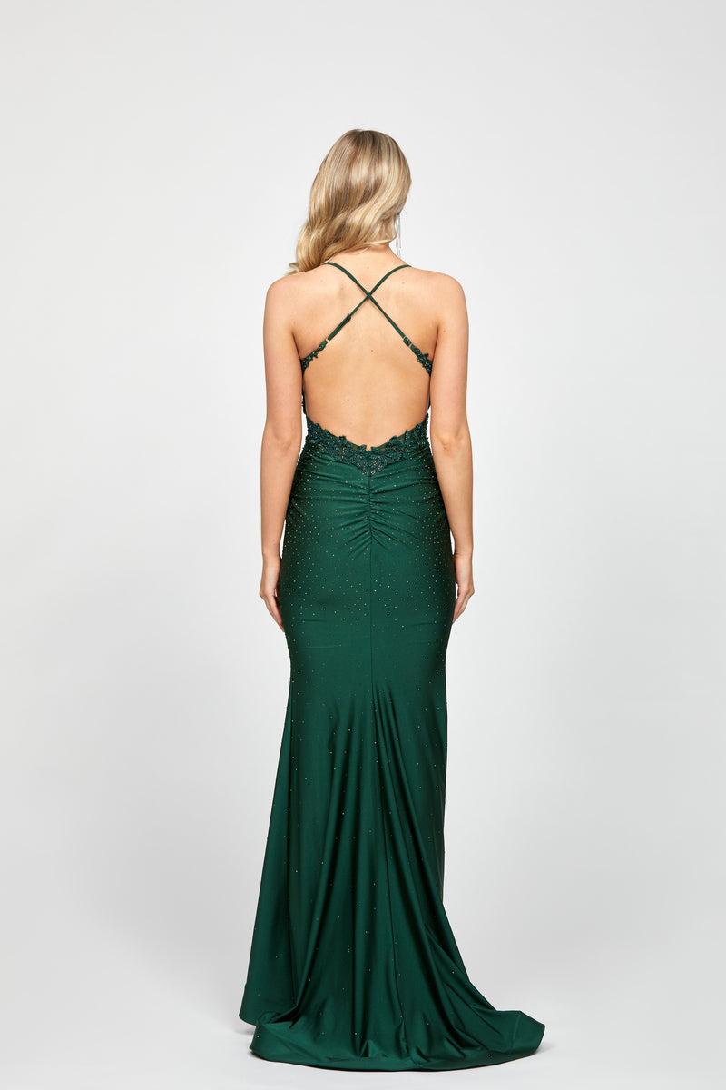 Suzy Fitted Fishtail Gown Green - Dress - Bariano