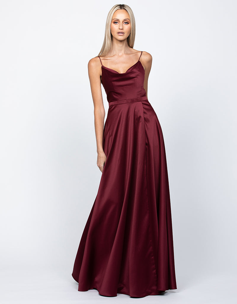 Diamond Cowl Wrap Gown 20 Dark Red - Dress - Bariano