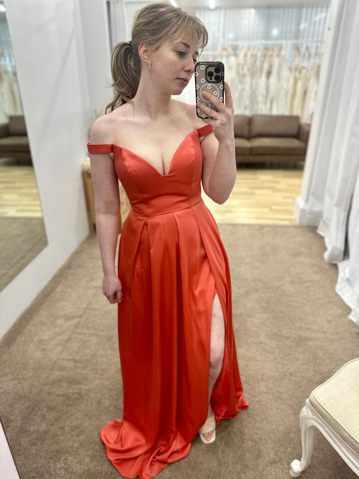 Maeve Off Shoulder Ball Gown Apricot - Dress - Bariano