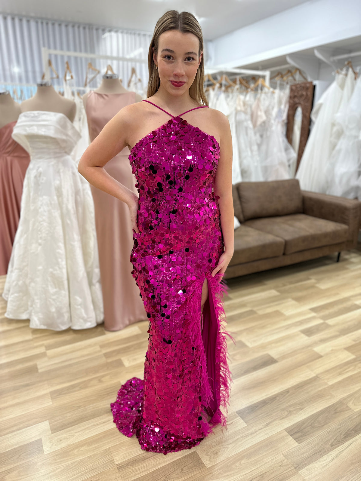 Calista Arrow Neck Gown 10 Fuchsia - Dress - Bariano