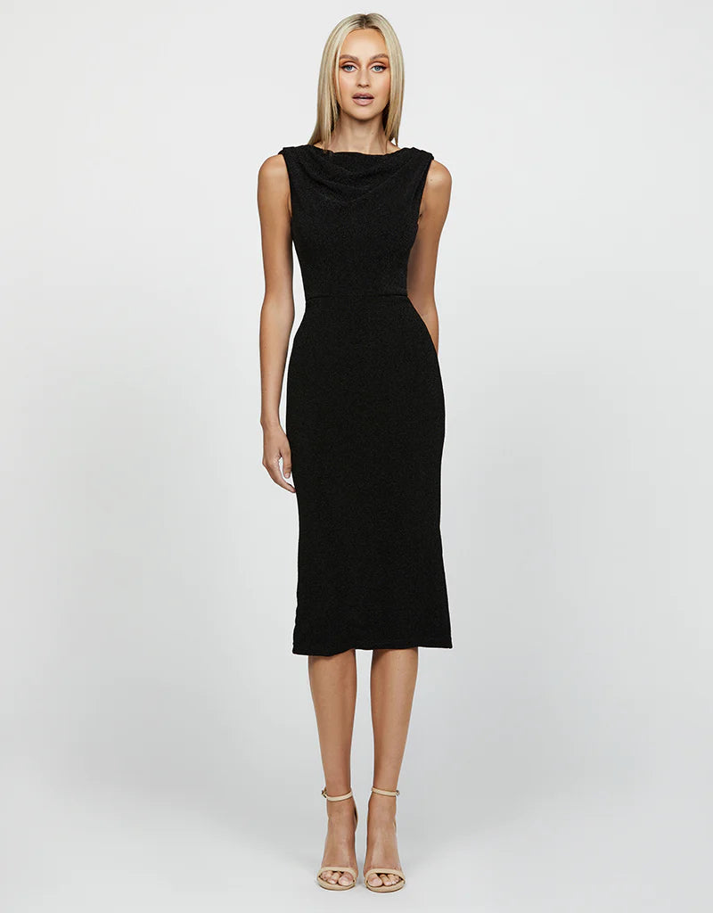Calypso Cowled Boat Neck Midi Black - Dress - Bariano