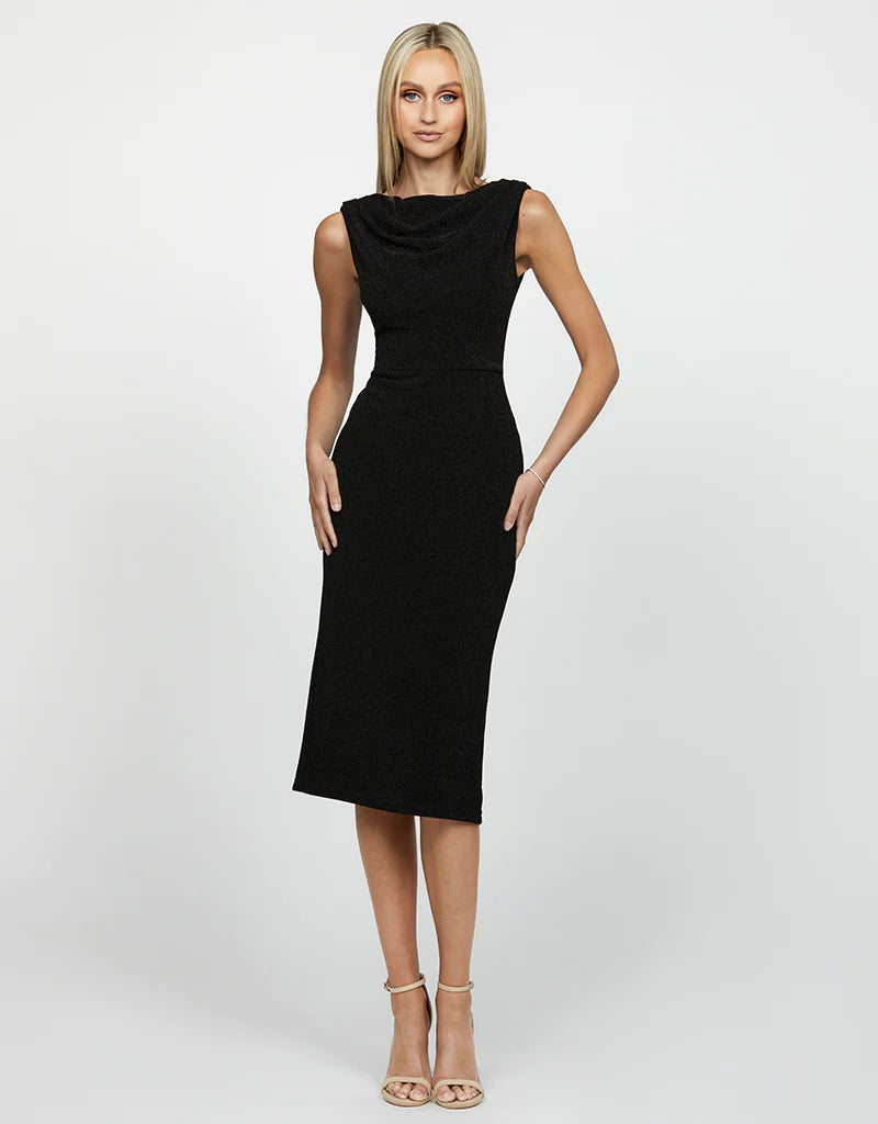 black boat neck midi dress Calypso Cowled Boat Neck Midi | Bariano