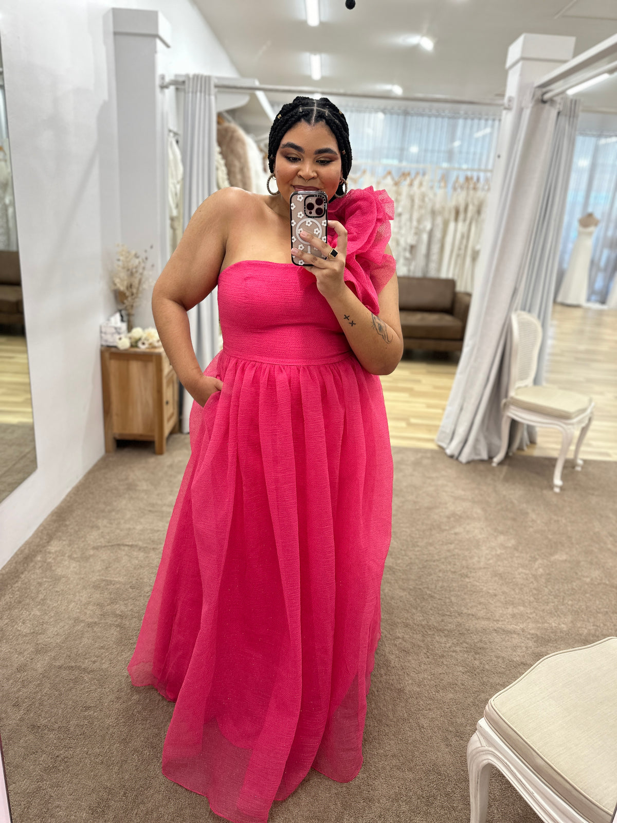 Corena One Shoulder Ruffle Ball Gown | Bariano | Honey Fawn Boutique Corena One Shoulder Ruffle Ball Gown | Bariano | Honey Fawn Boutique