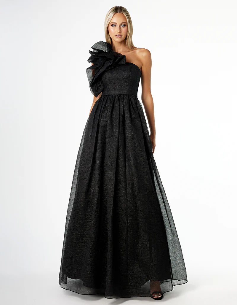 Corena One Shoulder Ruffle Ball Gown - Dress - Bariano