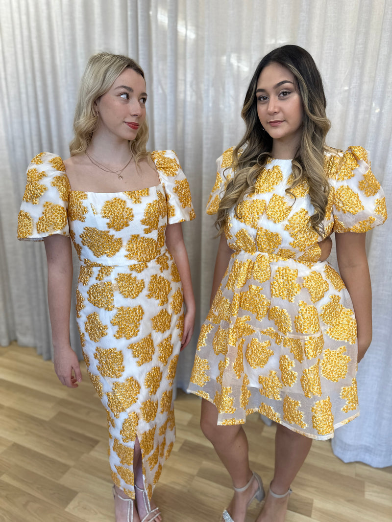 Roselle Cut Out Puff Mini Gold - Dress - Bariano