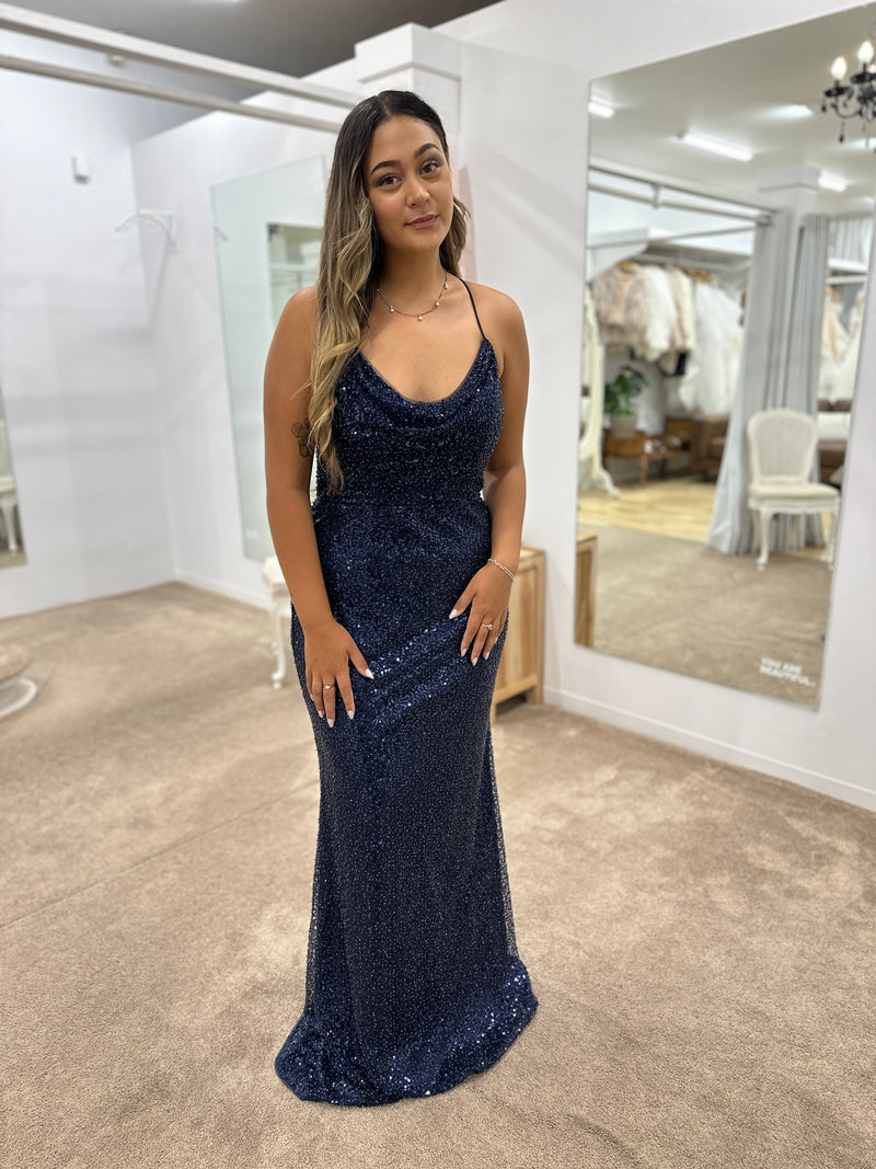 Pamella Lace Up Back Gown NAVY - Dress - Bariano