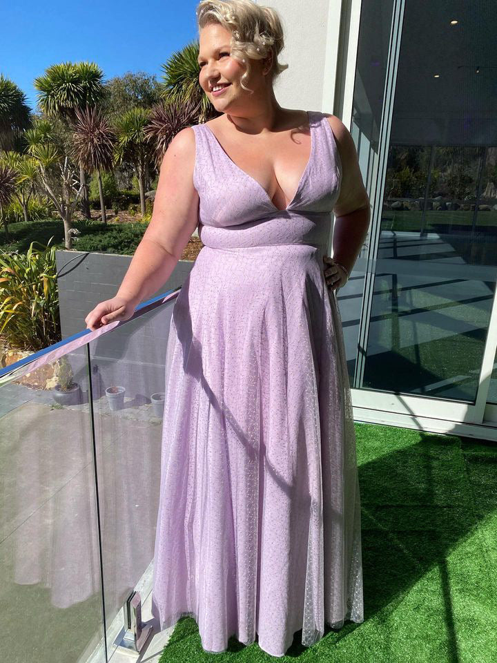 Zayna Plunge Neckline Ball Gown Lavender - Dress - Bariano