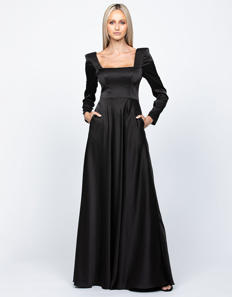 Charmaine Square Neck Long Sleeve Gown Black - Dress - Bariano