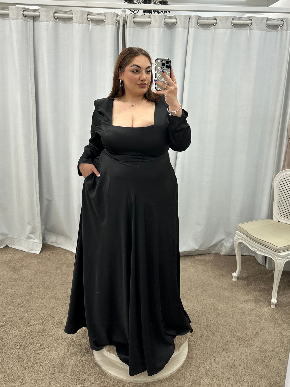 Charmaine Square Neck Long Sleeve Gown Black - Dress - Bariano