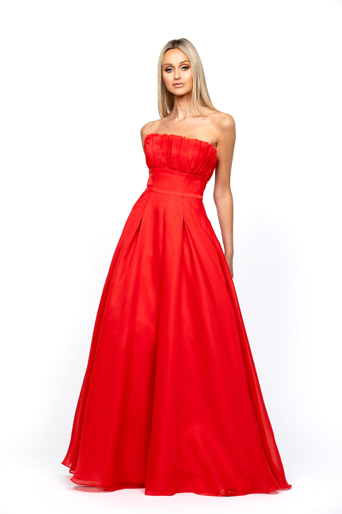 Itzi Ruffled Ballgown 14 Red - Dress - Bariano