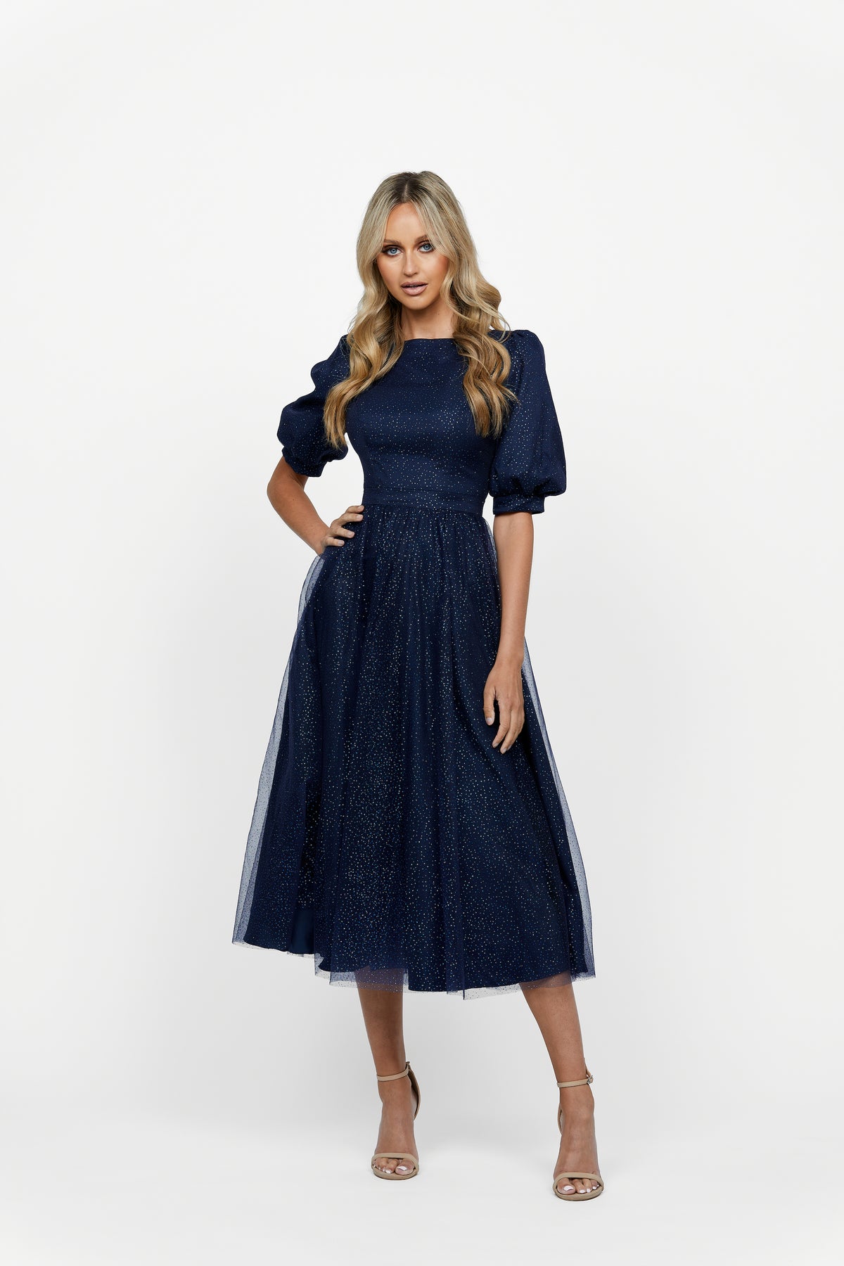 Micah Puff Sleeve A-line Navy - Dress - Bariano