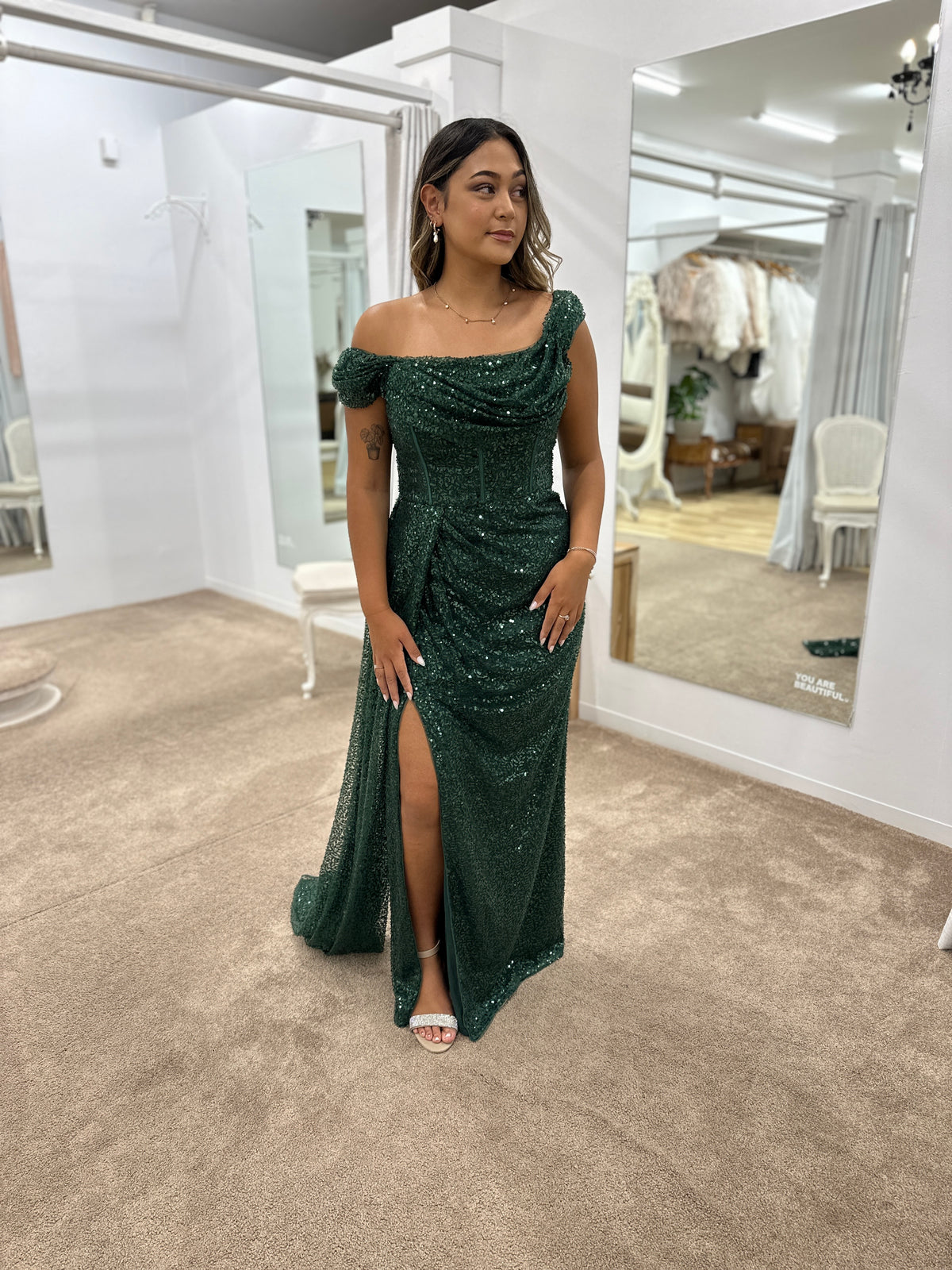 Ethel Cowl Neck Gown Emerald - Dress - Bariano