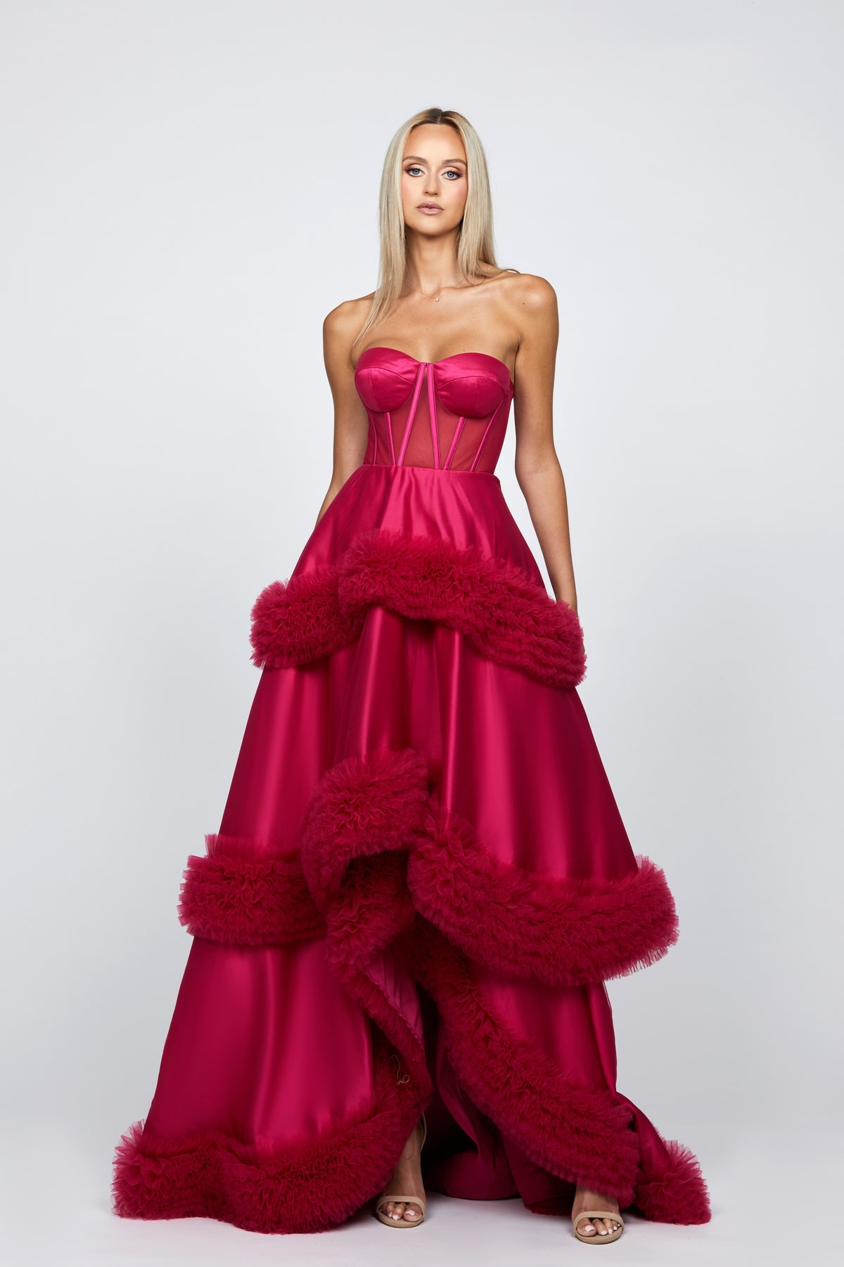 Mulligan Strapless Tiered Ball Gown 8 Fuchsia - Dress - Bariano