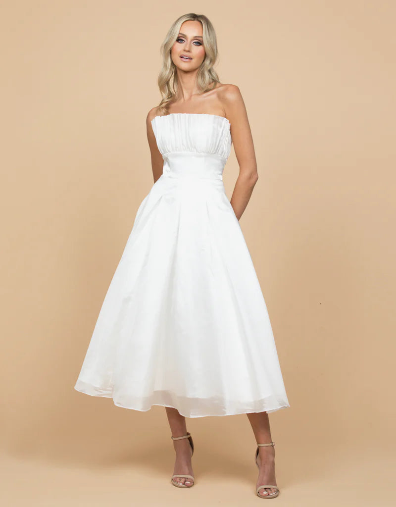 Farra Strapless Ruffle A-line White - Dress - Bariano