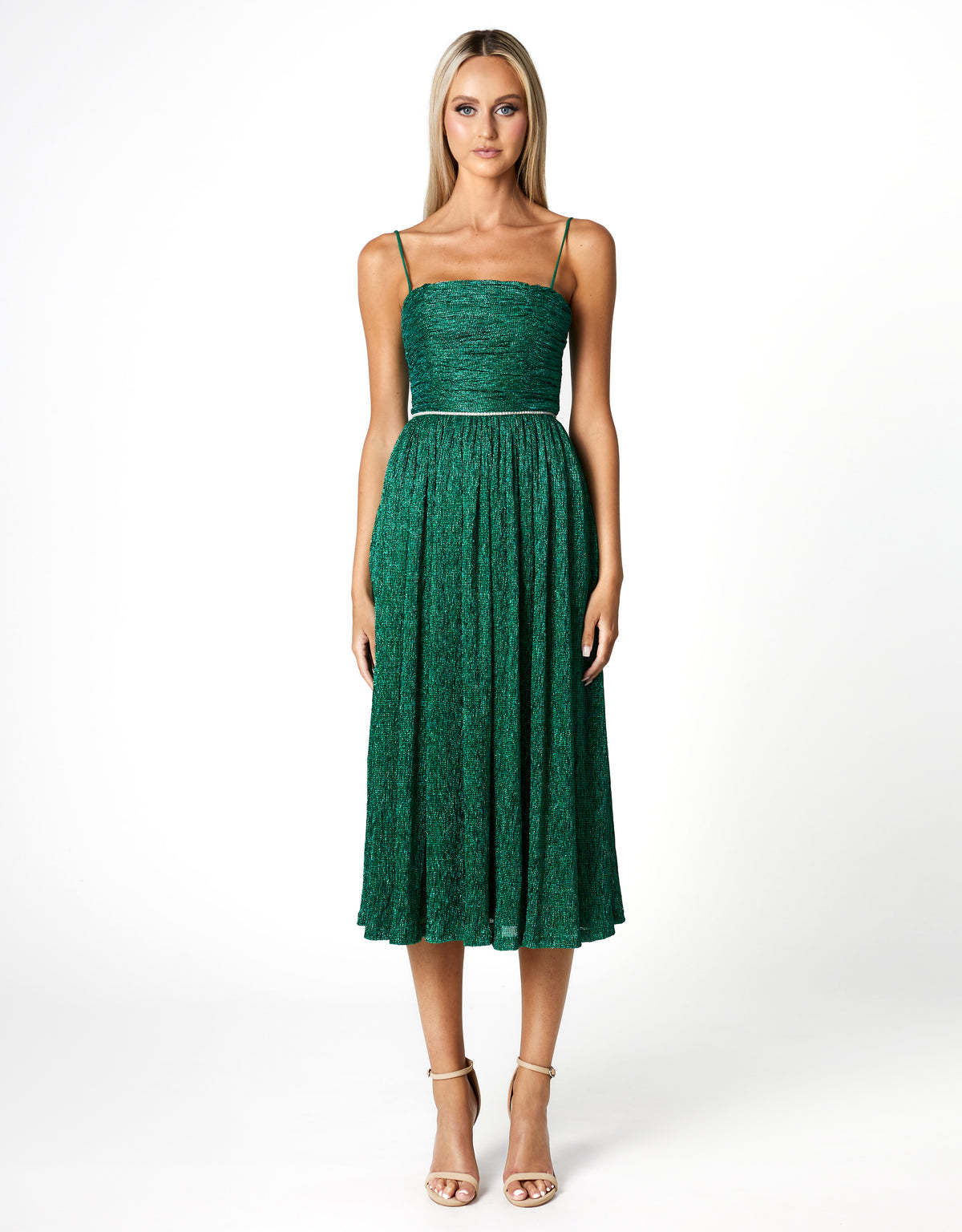 Shayla Metallic Diamanté Midi Emerald - Dress - Bariano