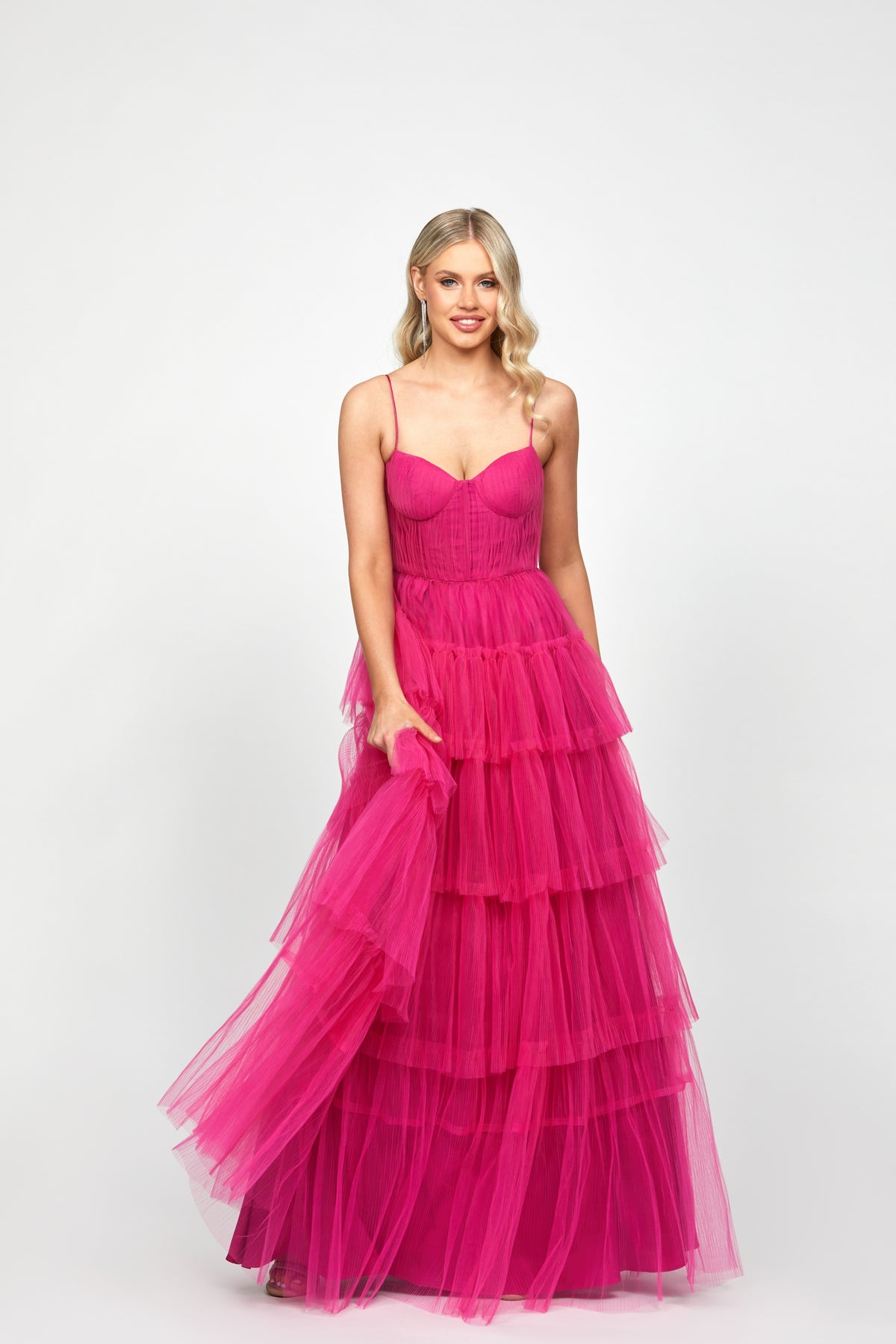 Kiana Pleated Tiered Ball Gown Fuchsia - Dress - Bariano