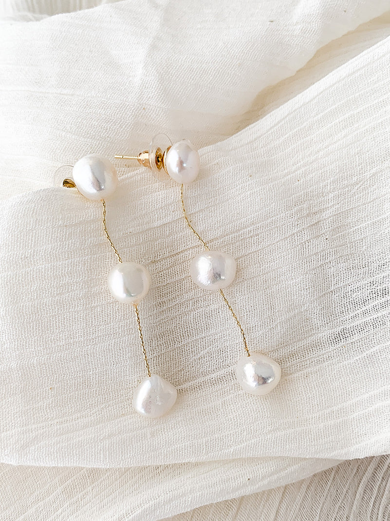 Berlin – 3 Tier Freshwater Pearls Earrings - Honey Fawn Boutique