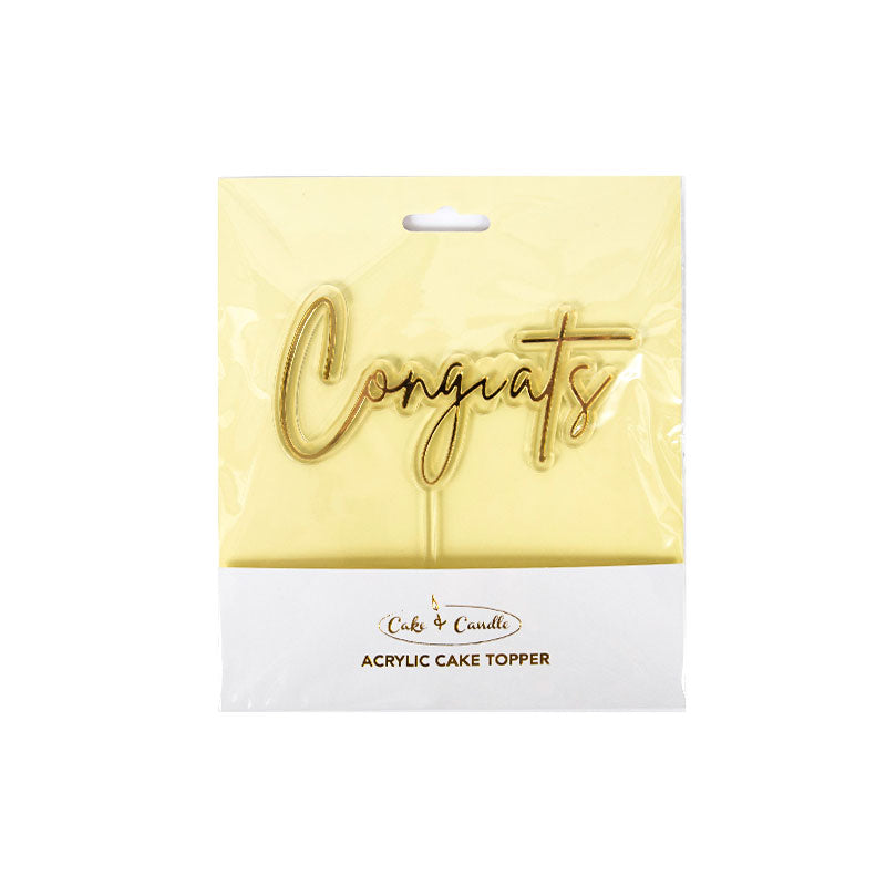 Acrylic CONGRATS Cake Topper Gold - Giftware - Cake and Candle