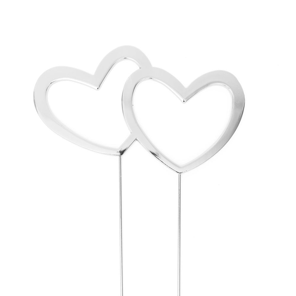 Silver Metal Cake Topper - Double Hearts Silver - Giftware - Cake and Candle
