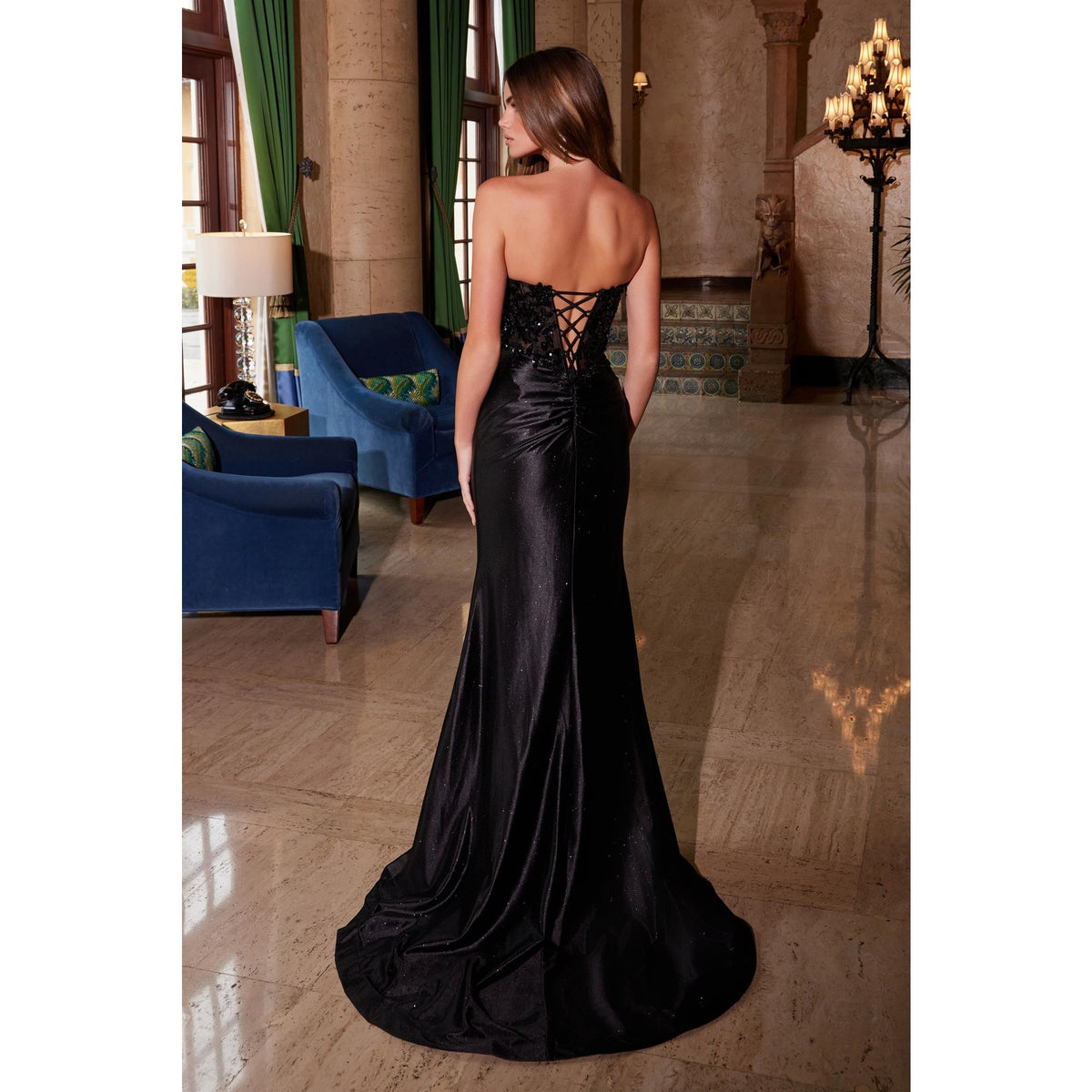 Leah Glitter Satin Sequin Lace Up Gown - Dress - Nox Anabel