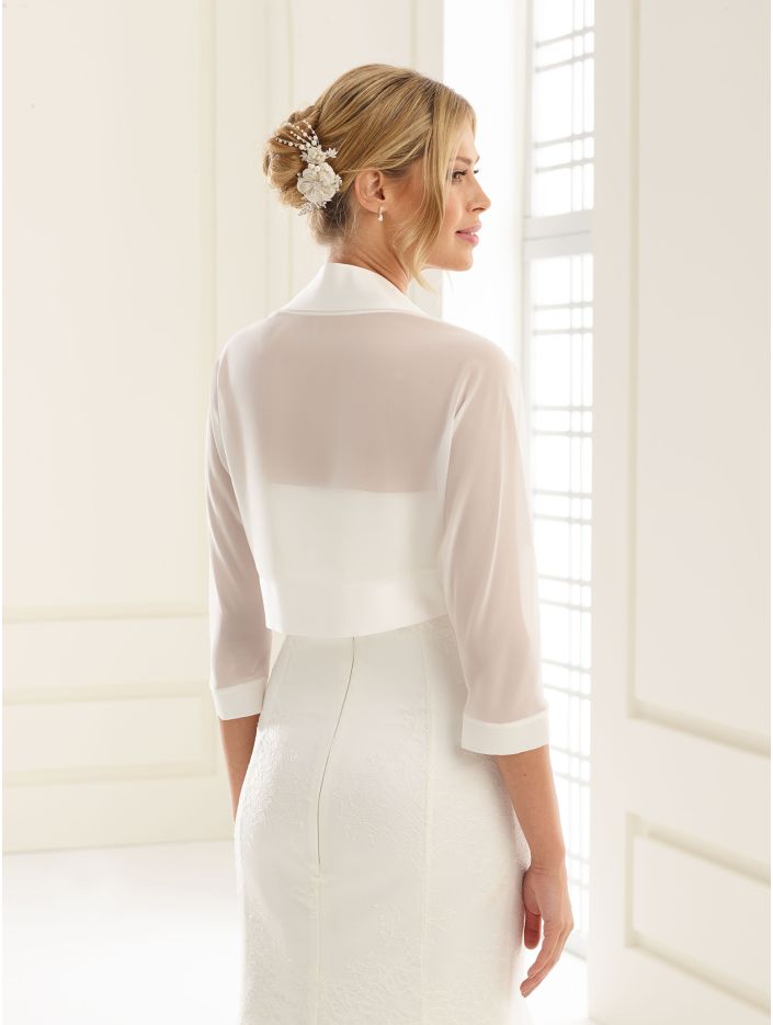 Chiffon and Satin Bridal Jacket - Accessory - Bianco Evento