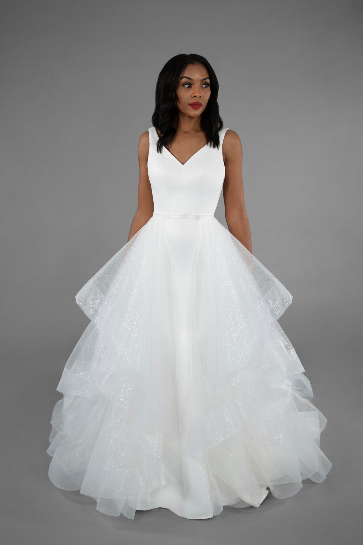 Paula Glitter Tulle Handkerchief Overskirt 18 IS-IV Ivory Silver Shimmer Tulle and Ivory Tulle - Accessory - Grace and Goddess
