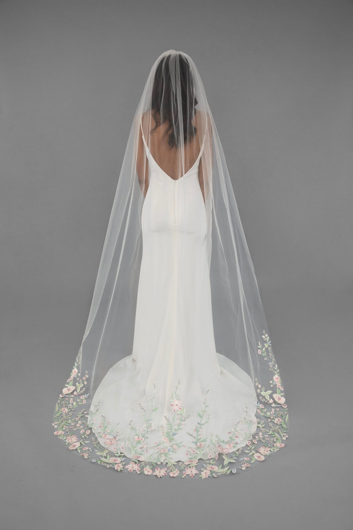 Brynleigh Pastel Floral Embroidery Veil - Accessory - Grace and Goddess