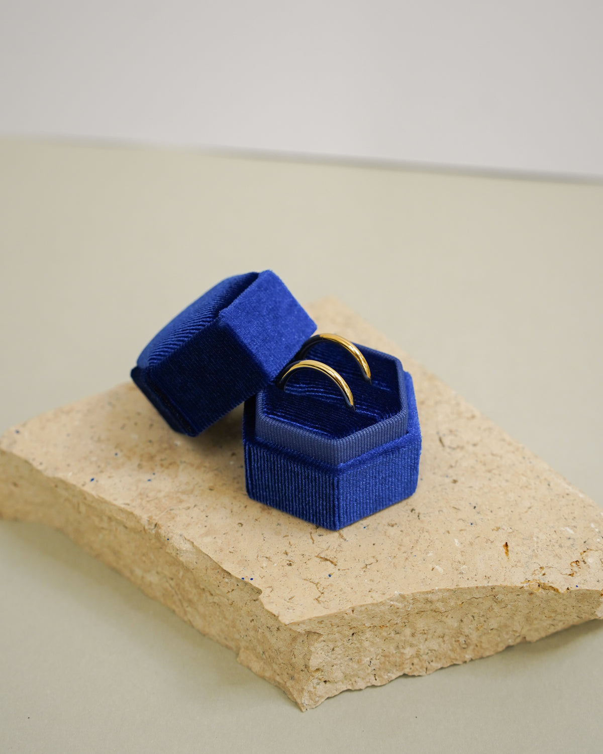Velvet Hexagon Double Ring Box for Wedding Ceremony Navy - Giftware - Honey Fawn
