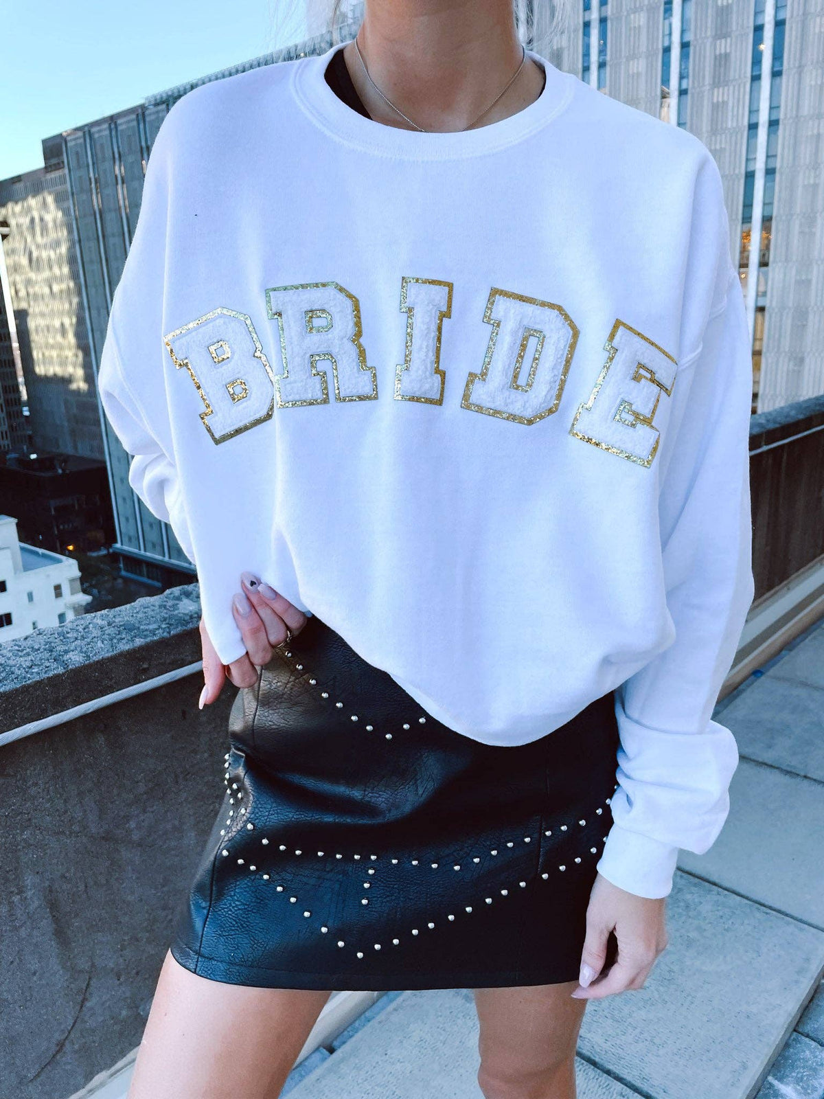 Bride Crewneck with Chenille Ivory & Gold Patches - Giftware - Honey Fawn