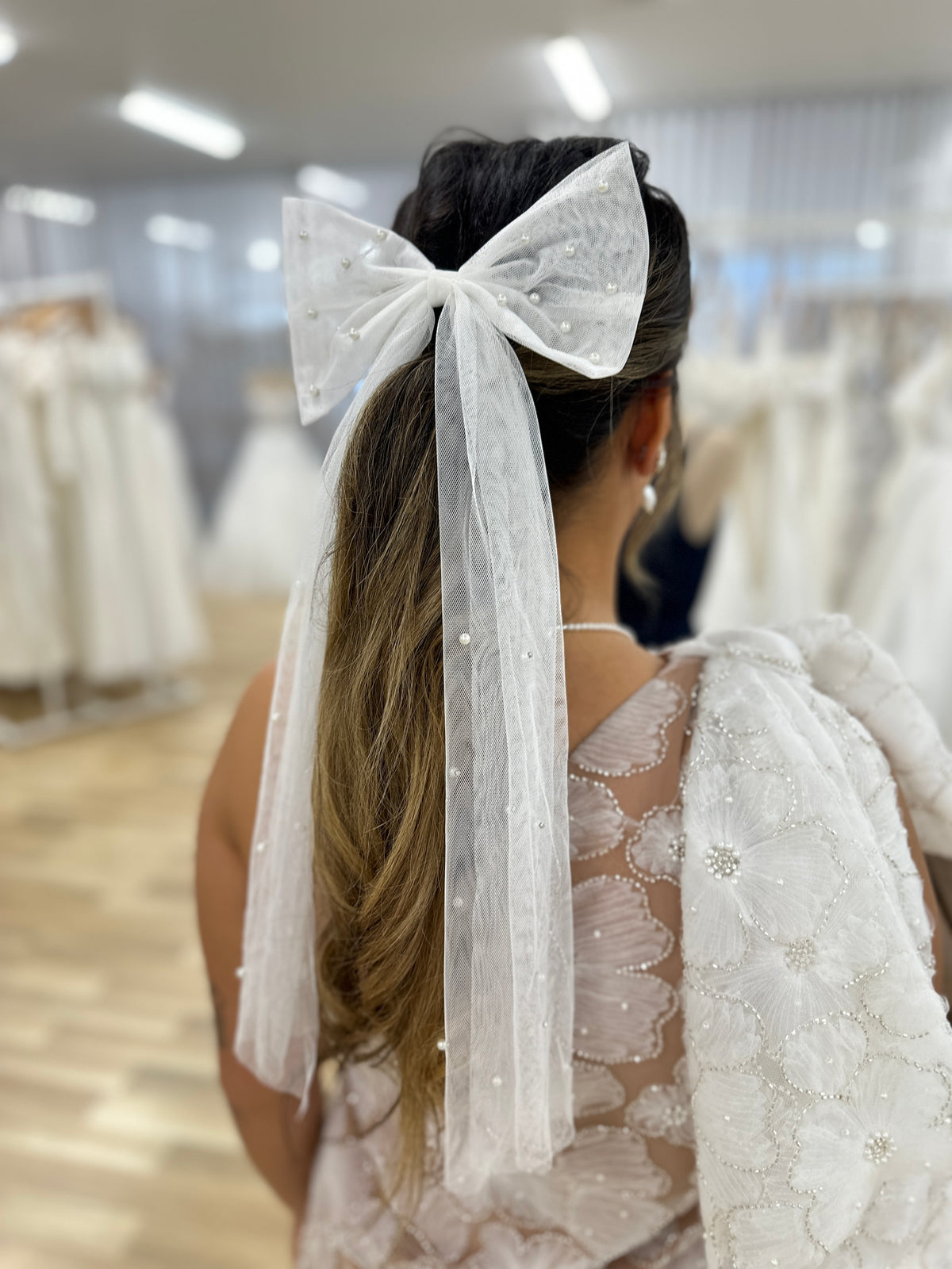 White Tulle And Pearl Bow Hair Clip - Giftware - Honey Fawn