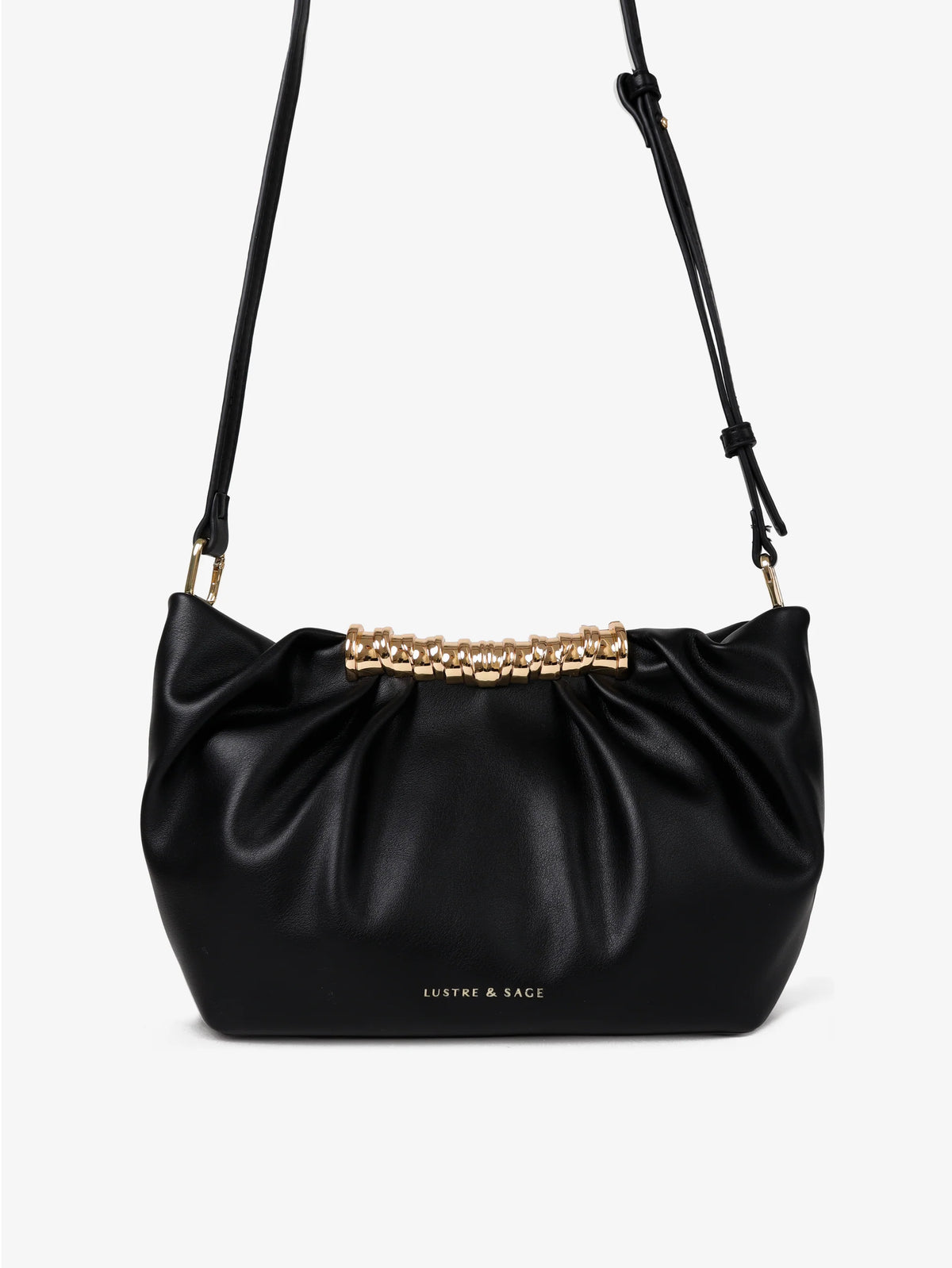Aura Gathered Clutch Bag in Black