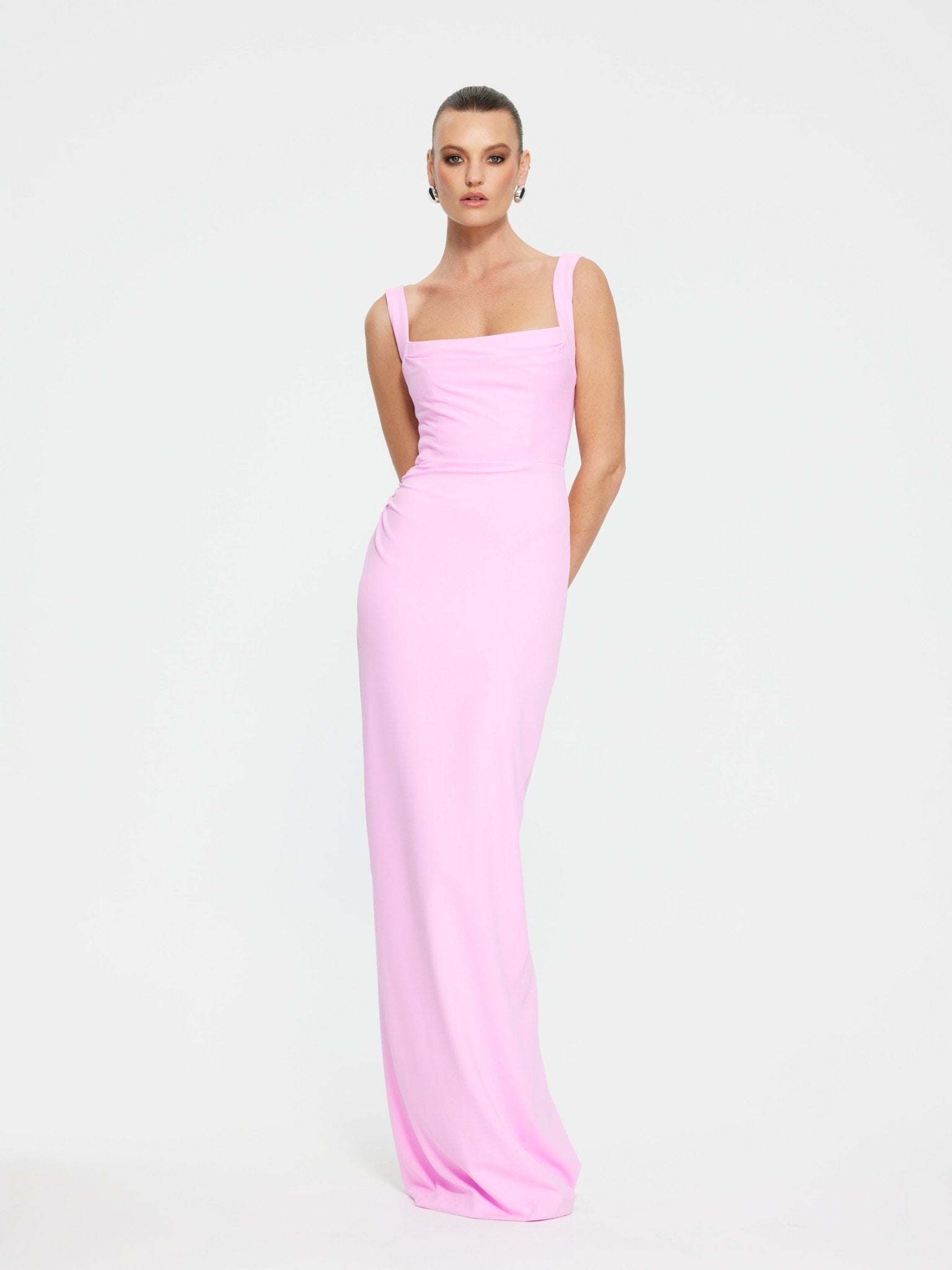 effie kats pink dress Effie Kats Havilland Low Back Floor Length Gown In Taffy Pink, Size 12 Au